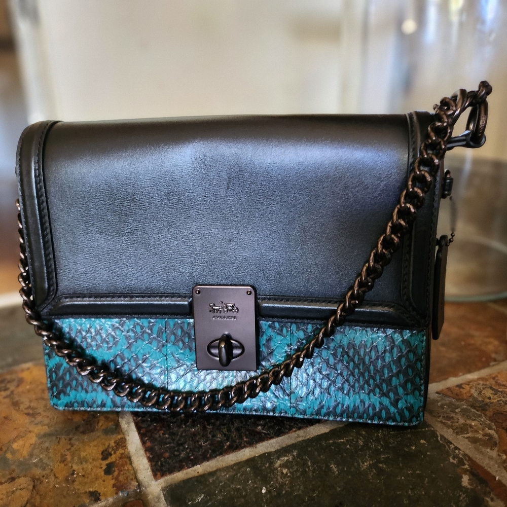 Coach Hutton Shoulder bag with Color block snakeskin detail